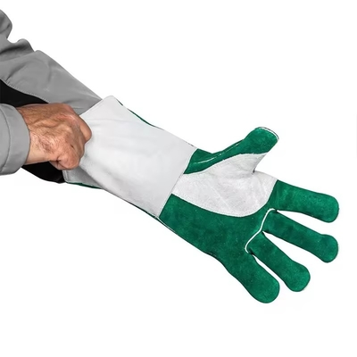 Personalized Logo Printed Welders Glove Italy Green White Leather Welding Impact Gloves Cut 5 Resistant Welding Gloves