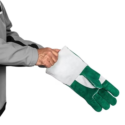 Personalized Logo Printed Welders Glove Italy Green White Leather Welding Impact Gloves Cut 5 Resistant Welding Gloves