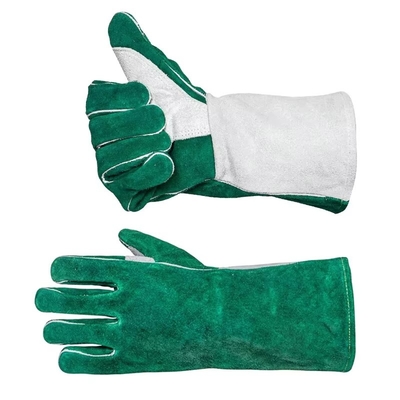Personalized Logo Printed Welders Glove Italy Green White Leather Welding Impact Gloves Cut 5 Resistant Welding Gloves